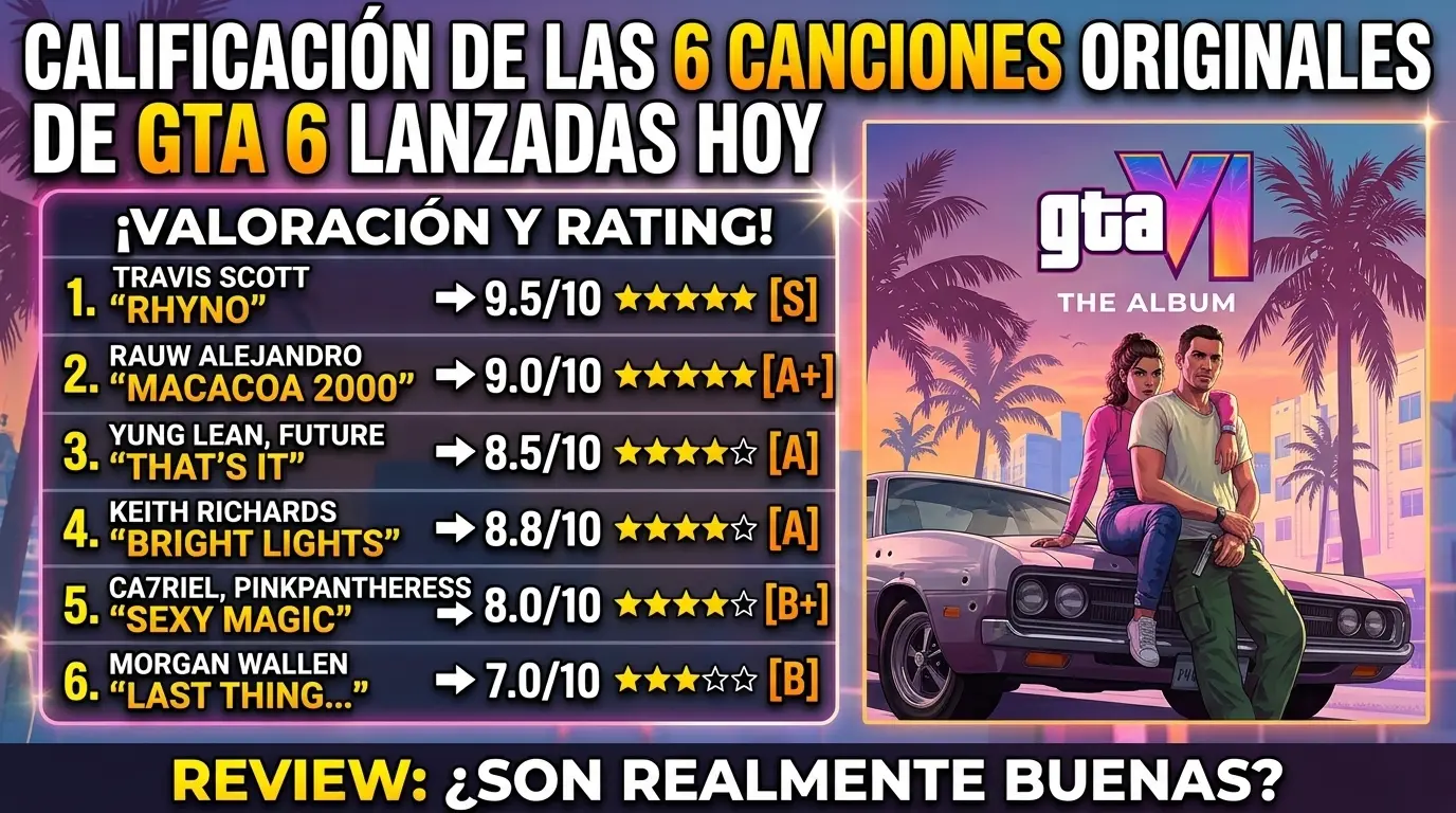 Calificación de las 6 canciones originales de GTA 6 lanzadas hoy